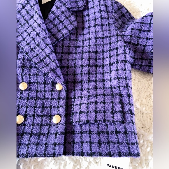 NWT Sandro Simona Double-Breasted Tweed Crop Blazer Jacket Coat - Picture 4 of 6